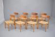 Set of 8 vintage beech frame dining chairs designed by Hans Vegner, 1950