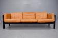 Vintage orange leather 3 seater sofa with black lacquer oak frame - view 3