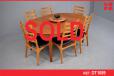 Vintage circular dining table in teak on triangular legs - view 1