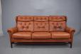 Vintage 1970s Danish 3 seat sofa in original terracotta Ox leather upholstery