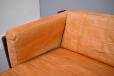 Vintage orange leather 3 seater sofa with black lacquer oak frame - view 10