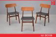 Vintage teak frame dining chair with black vinyl upholstery - view 1