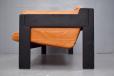 Vintage orange leather 3 seater sofa with black lacquer oak frame - view 7