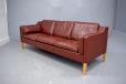 Vintage 3 seater model 2213 sofa in red leather designed by borge Mogensen