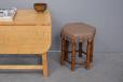 Small Hexagonal footstool with brown leather top