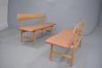 Matching pair of oak benches with new leather upholstered seats available 