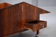 1960s design rosewood bar cart made by silkeborg, denmark with red formica interior