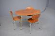 Fritz Hansen produced vintage teak EGG table model FH3603 with 3 ant chairs model FH3100