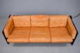 Vintage orange leather 3 seater sofa with black lacquer oak frame - view 4