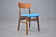 Vintage teak frame dining chair with blue woven upholstery - view 2