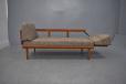 Green fabric upholstered teak Hvidt & Molgaard 2 seat daybed.