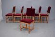 6 dining chairs with oak frames and original dark red velvet upholstery by Lars Moller for sale