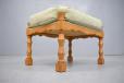 antique danish footstool in oak with original green upholstery for sale