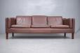 Box frame 3 seater sofa in brown ox leather upholstery produced by Danish cabinetmaker