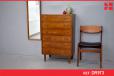 Vintage chest of 6 drawers in nut wood with brass handles - view 1