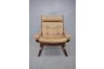 1965 Design siesta chair with high back in brown leather upholstery