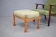 antique light oak footstool in pale green upholstery for sale