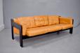 Vintage orange leather 3 seater sofa with black lacquer oak frame - view 2