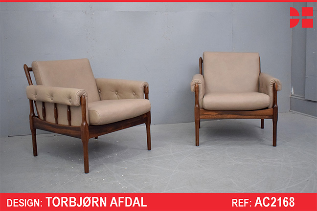 Vintage rosewood armchair in new leather upholstery by Torbjorn Afdal