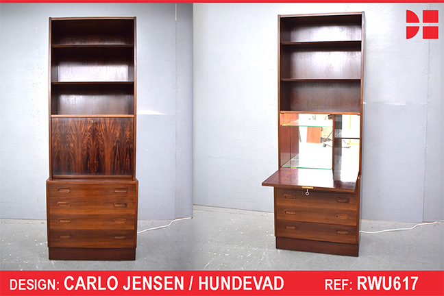 Vintage rosewood wall unit locking drinks cabinet made by Poul hundevad
