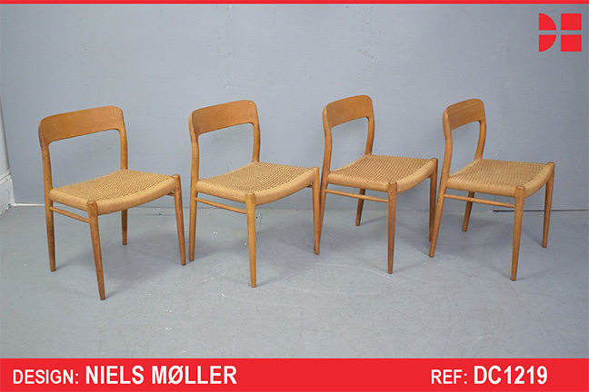 Set of 4 oak frame model 75 dining chairs by Niels Moller