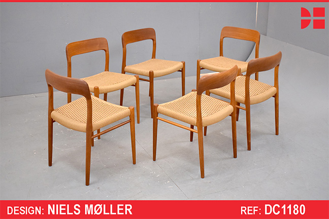 Set of 6 teak Model 75 dining chairs by Niels Moller