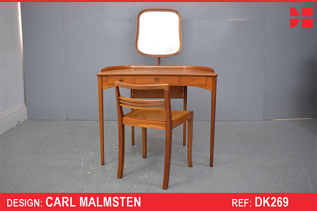 Vintage teak dressing table with stool design by Carl Malmsten
