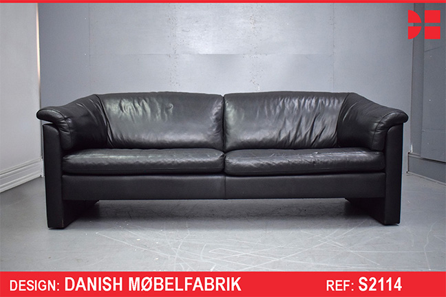 Modern design black leather 3 seater sofa by Danish Mobelfabrik