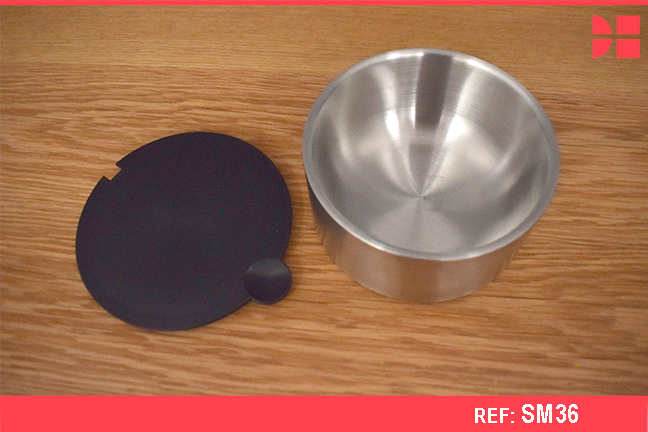 Retro stainless steel sugar bowl with stylish black plastic lid