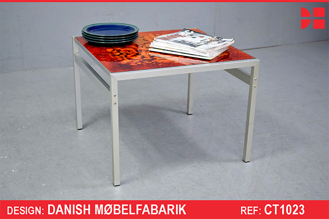 Vintage orange and yellow marbled glass coffee table