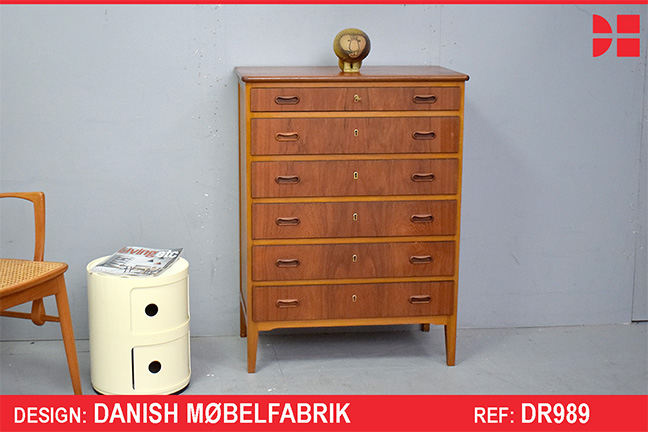 Chest of 6 drawers in birch ply and vintage teak | Danish Mobelfabrik
