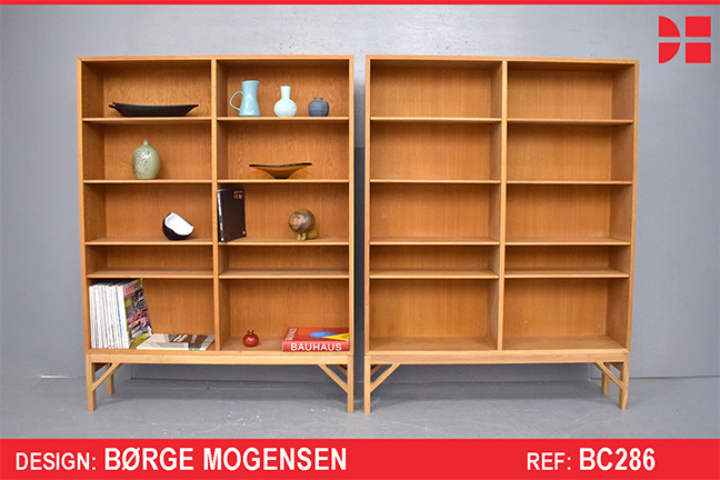 Vintage oak double bookcase design by Borge Mogensen | Model 154