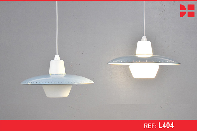 Vintage opaline glass core pendant light with grey shade