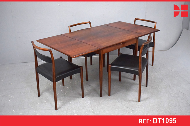 Vintage rosewood square-top dining table with 2 hidden leaves