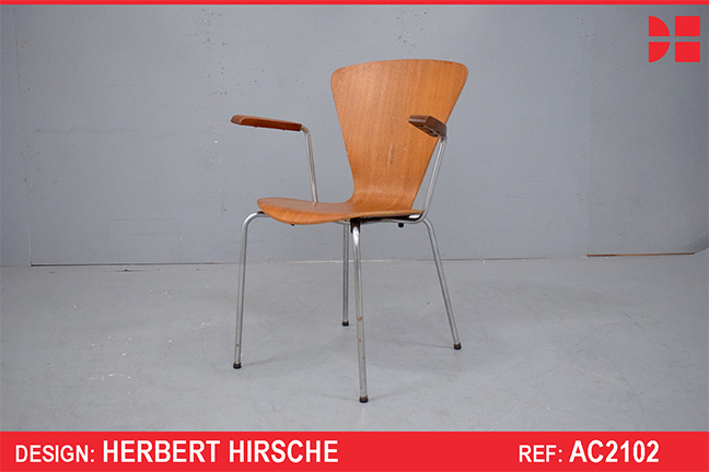 Vintage teak and chrome armchair designed by Herbert Hirsche