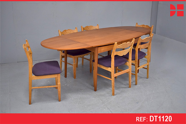 Vintage teak dining table extending with 2 draw leaves