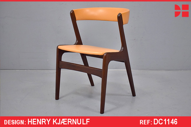 Vintage teak frame dining chair with orange vinyl upholstery