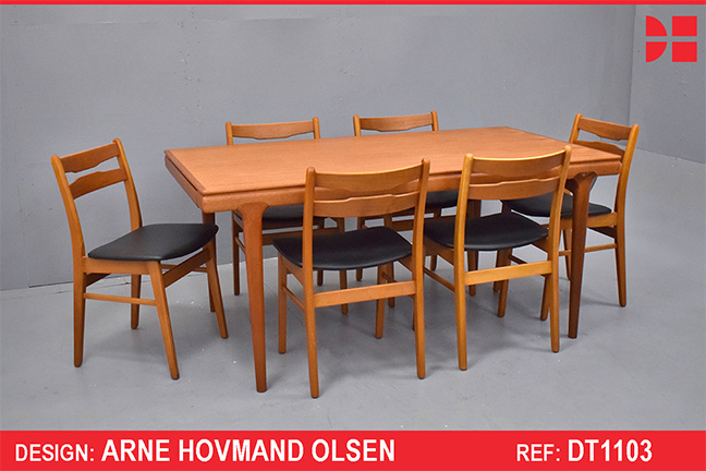 Vintage teak dining table with 2 pull out leaves | Arne Hovmand Olsen design